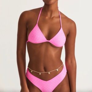 NWT LoveShackFancy X Hurley Hot Pink Rhinestone Bikini Top and Bottoms Set